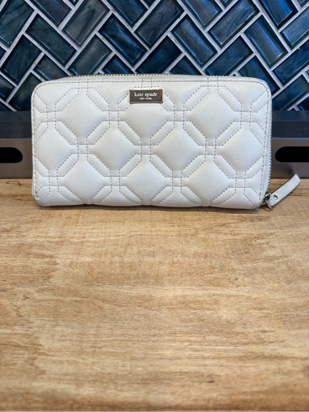 Kate Spade ♠️ Quilted Zip-Around Wallet in Light Beige